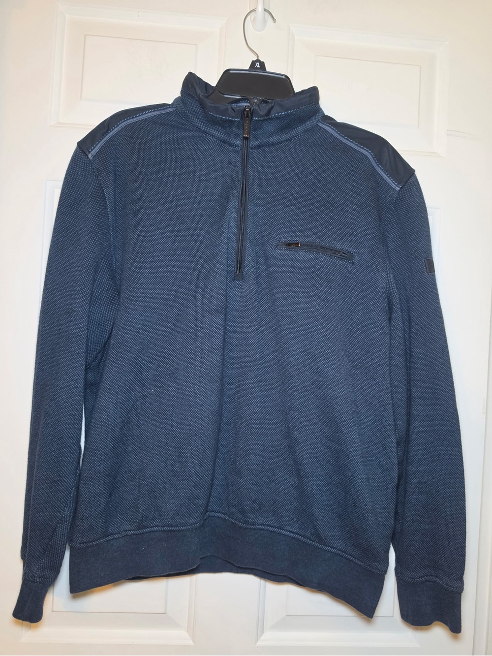 Bugatti Men’s LARGE Blue Soft Cotton 1/4 Zip Collared Sweater Zip Pocket
